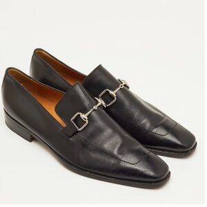 NIB Black Gucci Loafers with Square Silver Horsebits Size 8